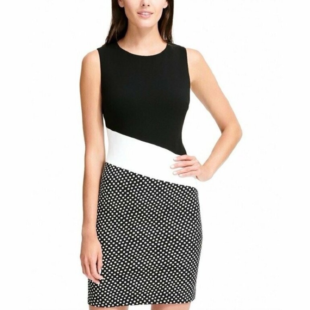 Tommy Hilfiger Black White Polka Dot Colorblock Sleeveless Sheath Dress Size 10
